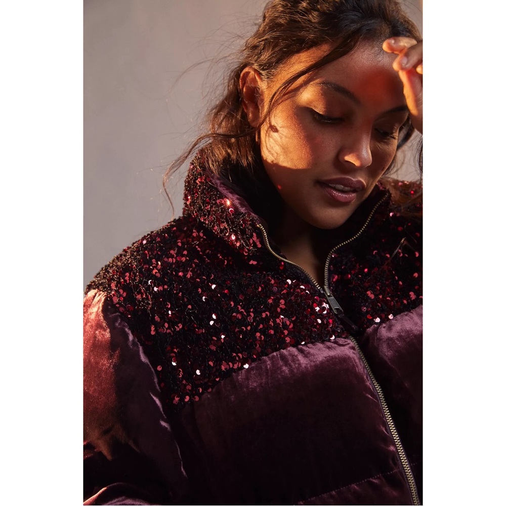 Anthropologie Vera Sequined Velvet Puffer Jacket NWT Sz XL & XS - Picture 6 of 14